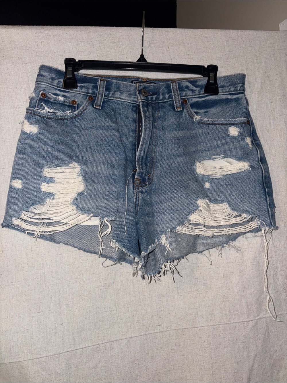 Abercrombie & Fitch Light Blue Distressed Denim Cutoffs
